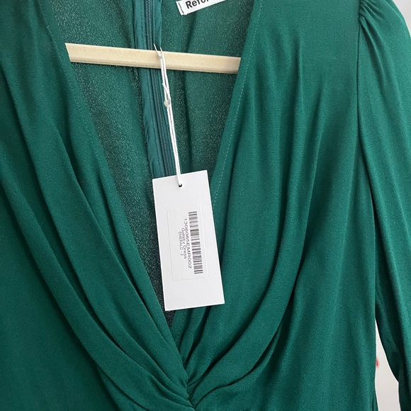Reformation Gatsby Dress emerald dark green Size 2 deep v neck - Picture 10 of 12